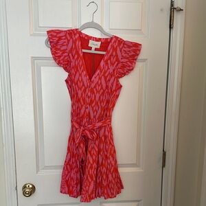 C/MEO Collective Pink & Red Ikat Tie-Waist Dress